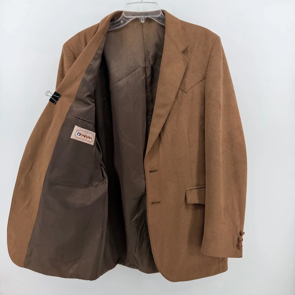 Farah of Texas Countrywear Blazer Mens 40L Brown Western Faux Suede Sport Coat